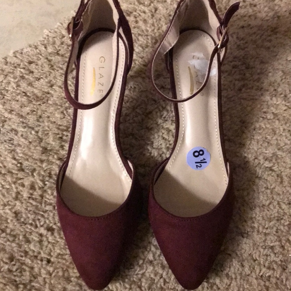 Glaze Slightly Pointed-Toe Faux (Wine) 3” Heels - Picture 3 of 7
